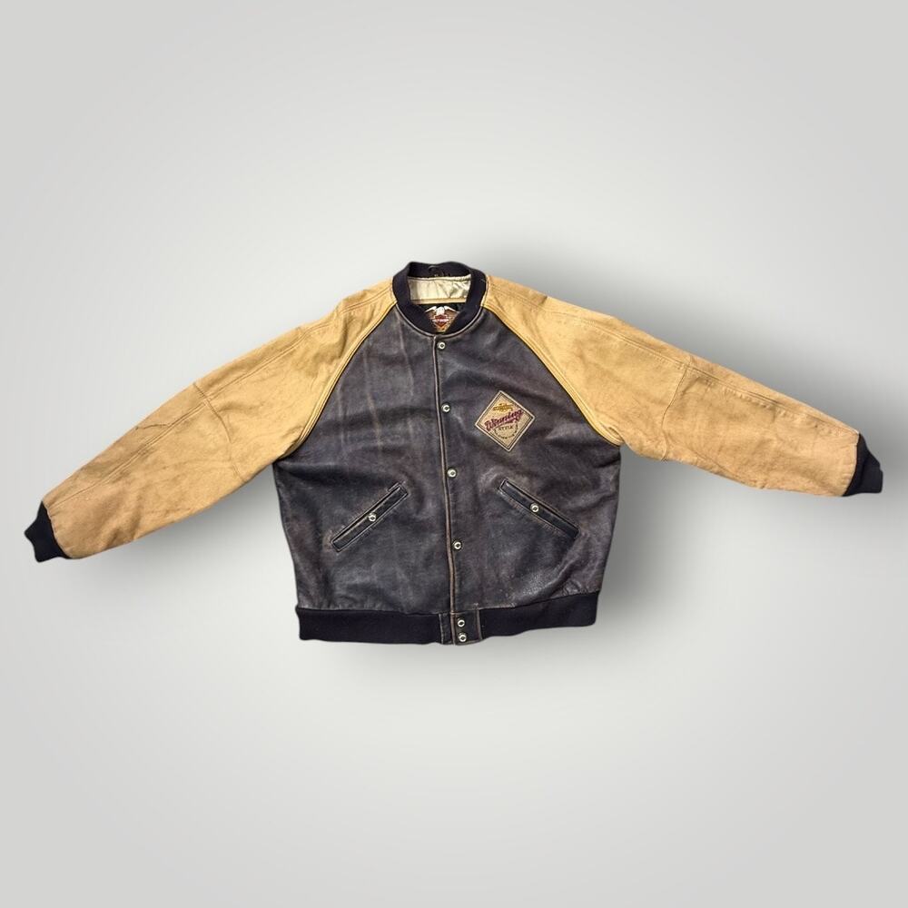 Harley Davidson Leather Jacket Mens XL Vintage Grand National Champion Big Logo